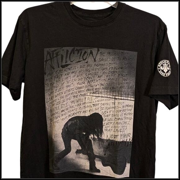 Black AFFLICTION Creed Smashing Guitar & Lyrics Short Sleeve T-Shirt Men's M - Picture 2 of 5